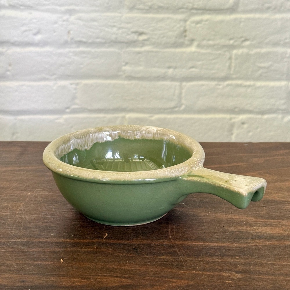 Vintage Hull Pottery Green Handled Bowl | Cottage Kitchen Catchall